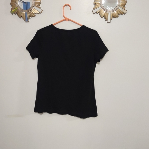 Solid Black Attention Short Sleeves Blouse Size XL 100% Cotton Super Comfy - Picture 10 of 10